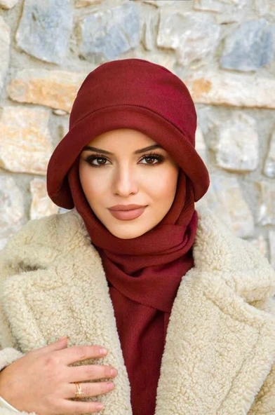 Bordo Atkılı Vintage Şapka - Resim 2