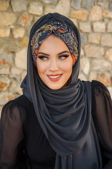 Füme Etnik Desenli Hazır Şal - Resim 2