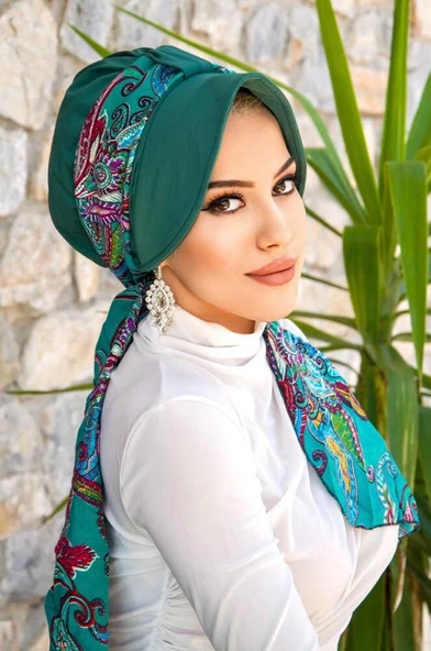 Zümrüt Etnik Desenli Şapka Bone - Resim 2