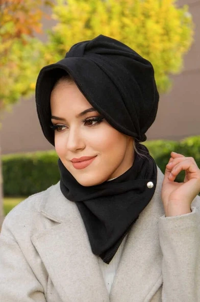 Siyah Kaşe Şapkalı Bone Ve Etol Takım - 3