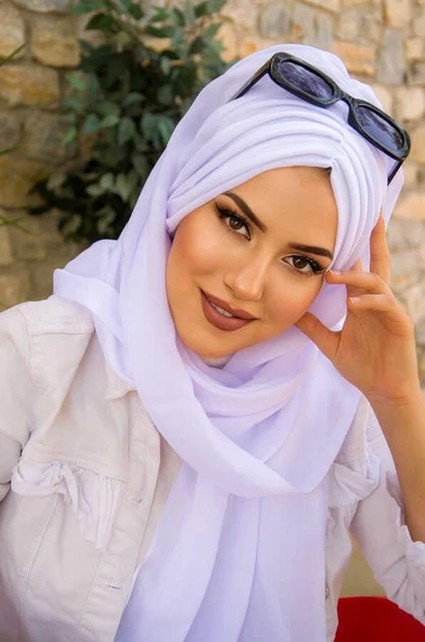 Beyaz Büzgülü Hazır Şal - Resim 2