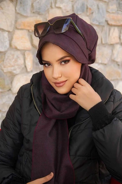 Bordo Melanj Desen Tesettür Şapka ürün görseli