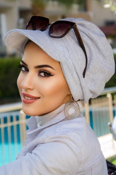 Spor Gri Tesettür Şapka Bone - Resim 2