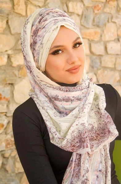 Mürdüm Ekru Desen Hazır Şal - 1