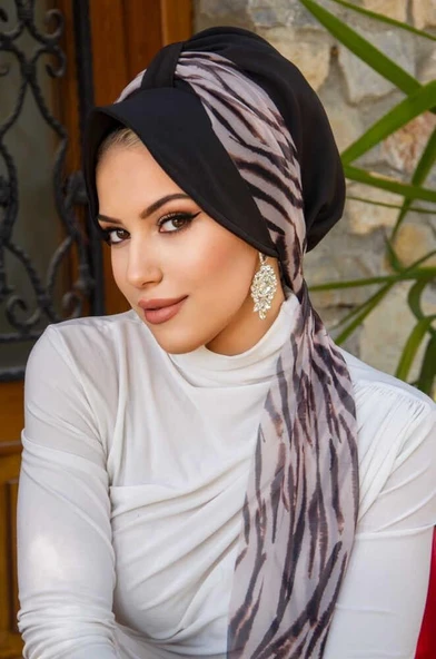 Siyah Zebra Desenli Şapka Bone - Resim 3