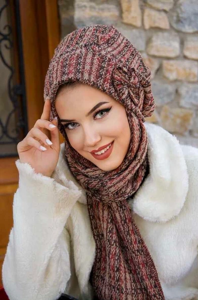 Kahve Desen Fiyonklu Tesettür Bere ürün görseli