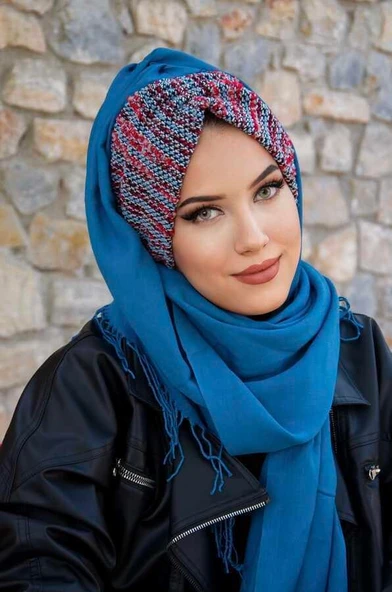 Petrol Mavi Renkli Hazır Şal - Resim 3