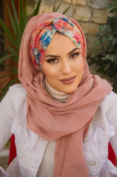 Pudra Gül Desen Burgu Hazır  Şal ürün görseli