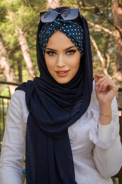 Lacivert Puanlı Burgu Hazır Şal - 2