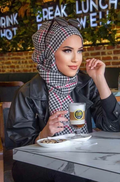 Kırmızı Kazayağı Atkılı Tesettür Bere - Resim 3