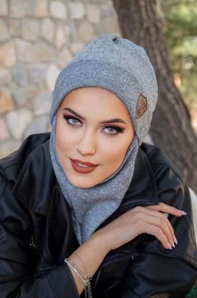 Gri Melanj Armalı Maskeli Bere - Resim 4