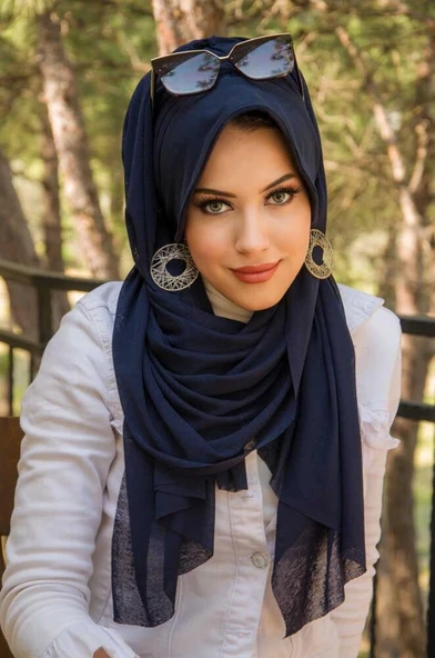 Lacivert  Şapkalı Şal - 2