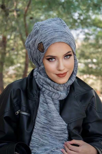 Lacivert Melanj Armalı Tesettür Bere - Resim 2