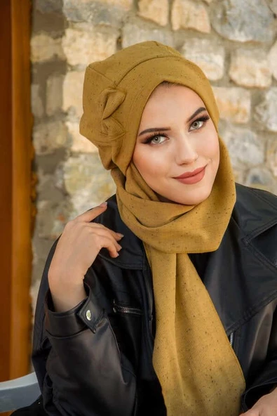 Hardal Karyağdı Fiyonklu Tesettür Bere - Resim 3