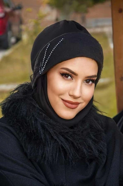 Siyah Taşlı Maskeli Bere - 1