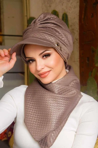 Vizon Metal Detaylı Büzgülü Tesettür Şapka Ve Etol Takım ürün görseli