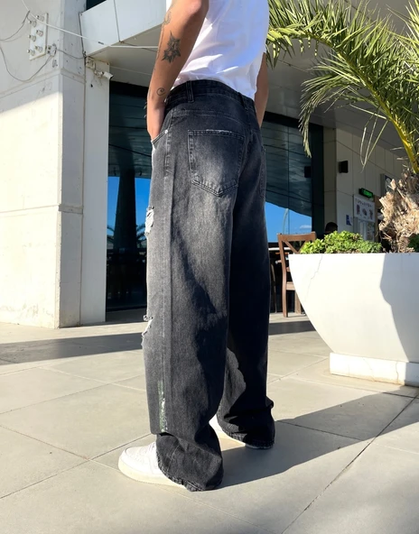 Premium Distressed Splash Baggy Kot Pantolon - 3