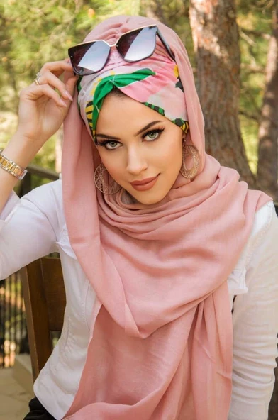 Pudra Yaprak Desenli Hazır Şal - Resim 2