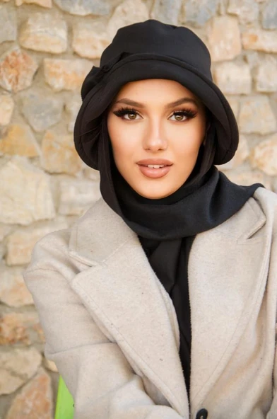 Siyah  Aksesuar Detay Atkılı Vintage Şapka ürün görseli