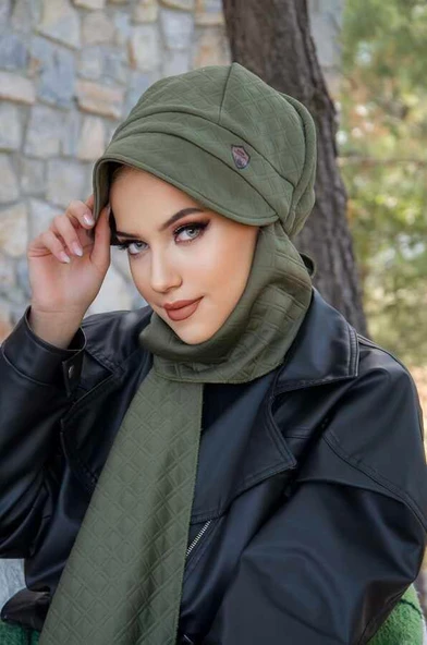 Haki Kapitone Armalı Tesettür Şapka ürün görseli