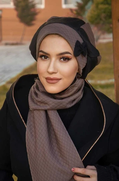 Vizon Siyah Fiyonklu Kapitone Tesettür Bere - Resim 2