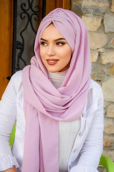 Pudra Pembe Büzgülü Hazır Şal - 1