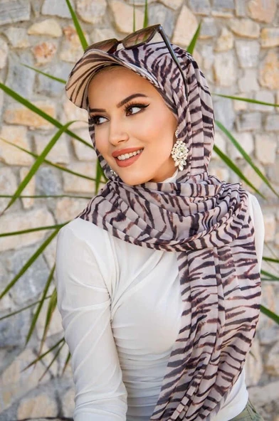 Zebra Desen Kepli Bandana Şapka Şal - Resim 2