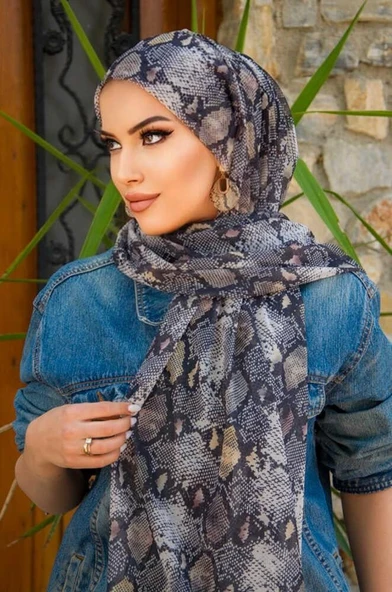 Gri Yılan Desenli Bone Hazır Şal ürün görseli