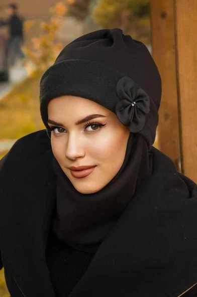 Siyah Çiçek Maskeli Bere - Resim 2