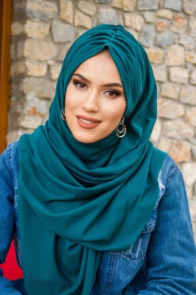 Parlement Yeşil Büzgülü Hazır Şal - Resim 2