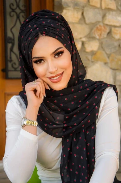 Siyah Çilek Desen Hazır Şal ürün görseli