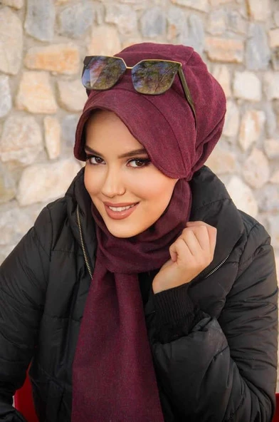 Bordo Tesettür Şapka - Resim 3