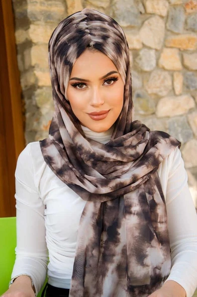 Kahve Vizon Batik Desen Hazır Şal - Resim 3