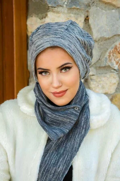 Kot Mavi Tesettür Bere Ve Etol Takım - Resim 2