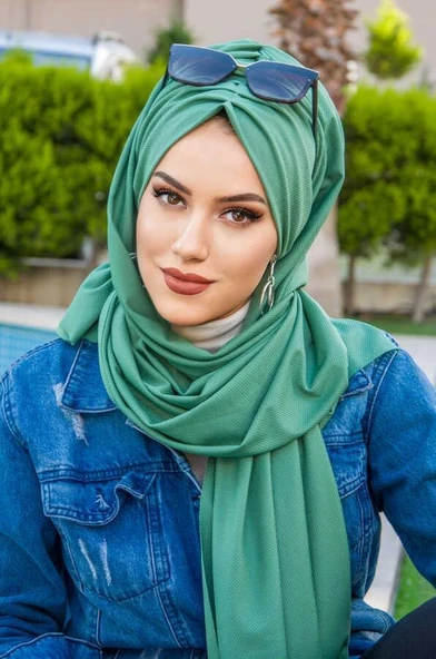 Yeşil Büzgülü Hazır Şal - 1