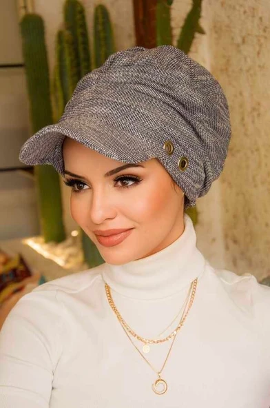Kot Mavi Metal Detaylı Tesettür Şapka Bone - Resim 2