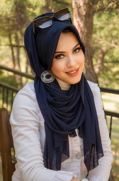 Lacivert  Şapkalı Şal - 3