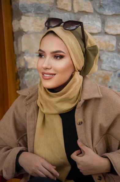 Dore Haki Garnili Tesettür Bere - Resim 2