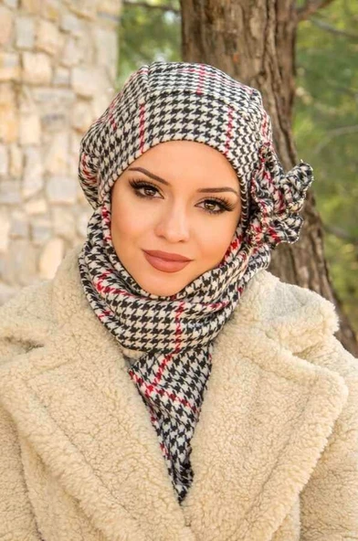 Kırmızı Kazayağı Aksesuarlı Tesettür Bere - 3