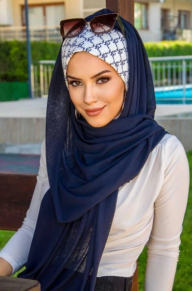 Lacivert Hat Desen Bone Hazır Şal ürün görseli