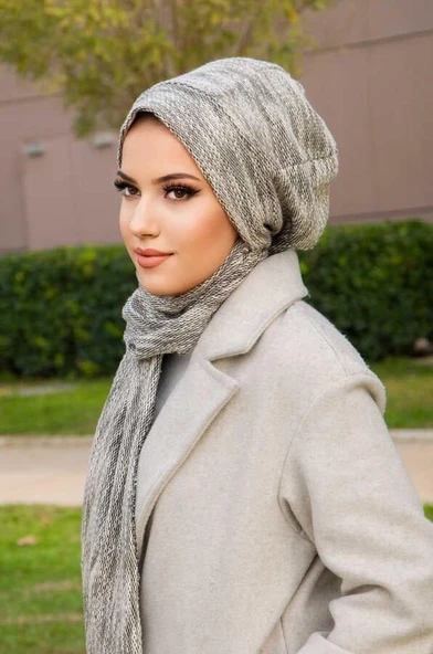 Siyah Ekru Tesettür Bere - Resim 4