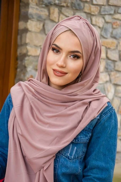 Pudra Çapraz Bantlı Hazır Şal - Resim 2