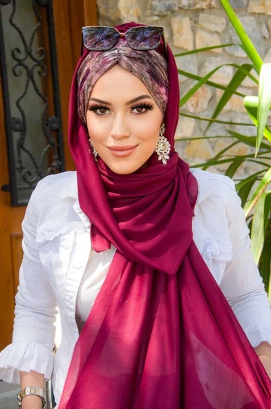 Koyu Bordo Batik Batik Desenli Hazır Şal - Resim 2