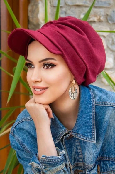 Bordo Tesettür Şapka Bone - Resim 3
