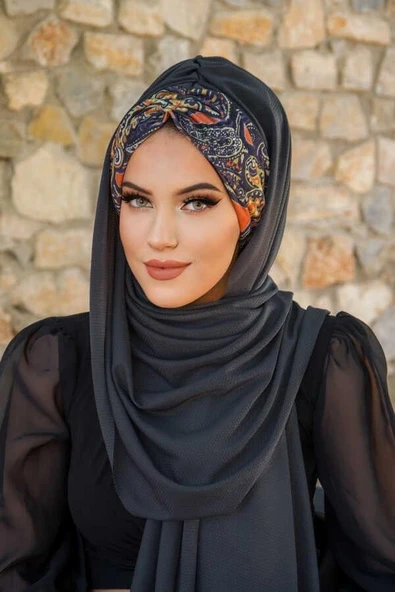 Füme Etnik Desenli Hazır Şal ürün görseli