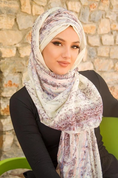 Mürdüm Ekru Desen Hazır Şal - 3