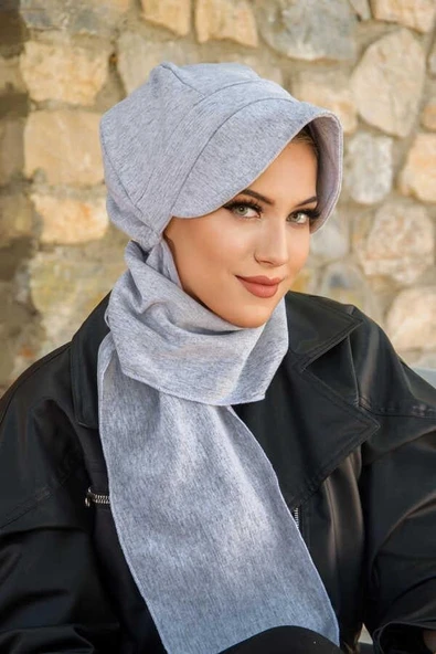 Gri Melanj Atkılı Tesettür Şapka ürün görseli
