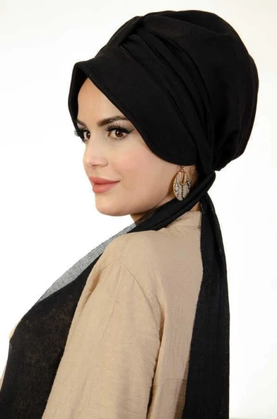 Siyah Fularlı Şapka Bone - Resim 2