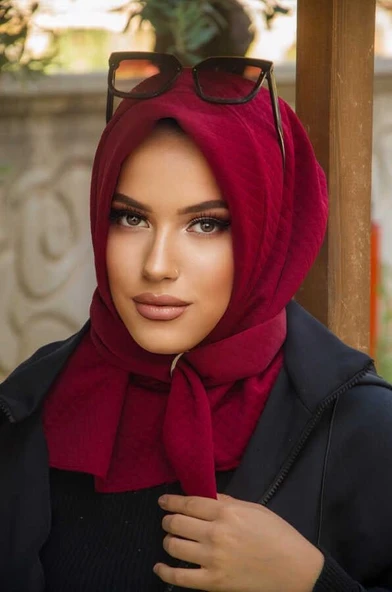 Bordo Kapitone Hazır Eşarp - Resim 3