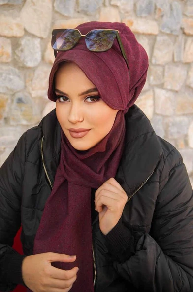 Bordo Tesettür Şapka - Resim 2